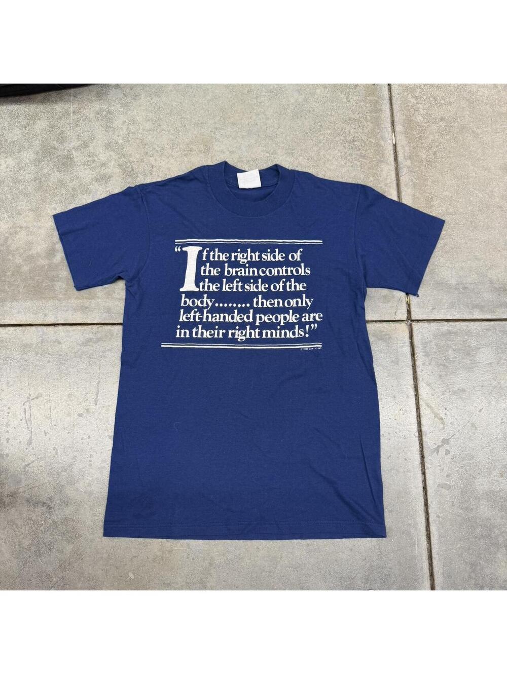vintage left handed people are in their right minds made in usa navy joke shirt